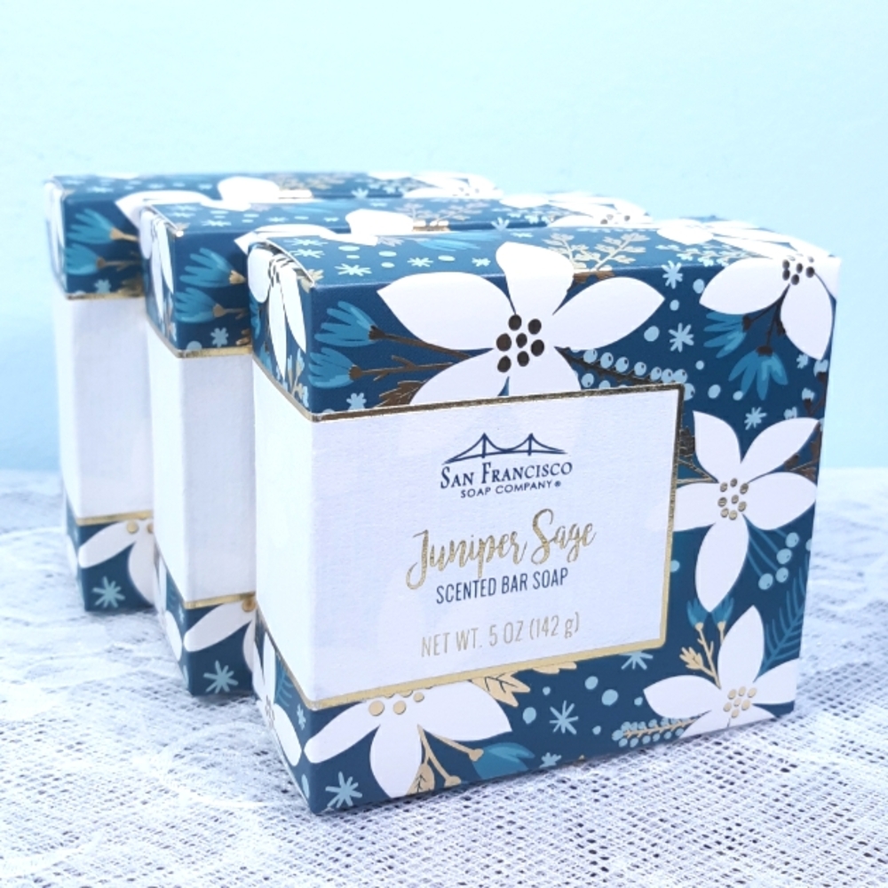 Rare 3 Holiday Juniper Sage Bath Bar Glycerin Soaps San Francisco Soap Company